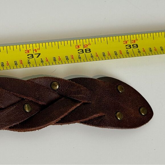 J. Crew Brown Woven Leather Brass Studded Belt S/M - Picture 6 of 7